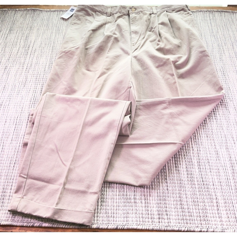 Gap Mens Khaki Pants 36x32 Tan Pleated Cuffed Cotton Chinos New NWT 387004-00-1